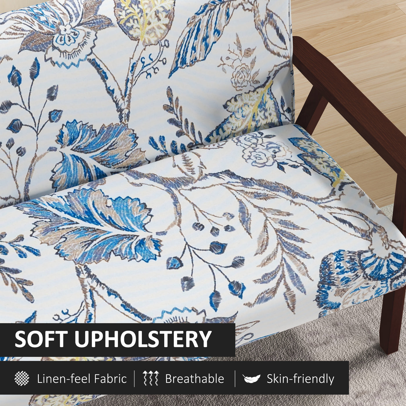 Compact Loveseat Sofa Couch Linen Fabric Double Seat Sofa with Rubber Wood Legs Multicolour