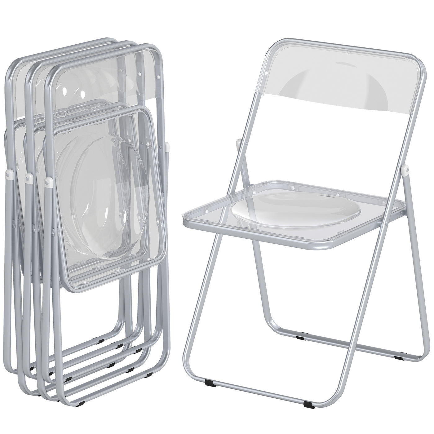 4 Pack Acrylic Foldable Chairs, Transparent Folding Chairs for Living Room, Home Office, Party, Clear