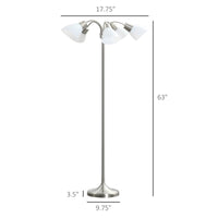 Arc Tree Floor Lamp with 5 Adjustable Rotating Lights, Modern Standing Gooseneck Reading Light for Living Room Bedroom Office, Satin Nickel