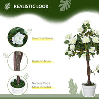 3FT Artificial Plant White Rose Floral in Pot, Fake Plant for Home Indoor Decor