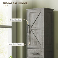 67" Tall Bathroom Cabinet, Narrow Bathroom Storage Cabinet with Drawer, Barn Doors and Adjustable Shelves, Dark Grey