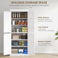 72.5" Freestanding Kitchen Pantry Cabinet with 4 Doors, White
