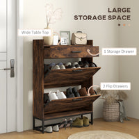 Slim Shoe Storage with 2 Flip Drawers and Adjustable Shelves Shoe Cabinet Organizer for 12 Pair, Rustic Brown