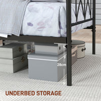 Metal Twin Platform Bed Frame with Headboard, Steel Slat Support, Underbed Storage, No Box Spring Needed, Easy Assembly