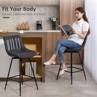 Set of 2 Counter Height Barstools, PU Leather Upholstered Bar Stools with Backrest, Footrest and Steel Legs, Black