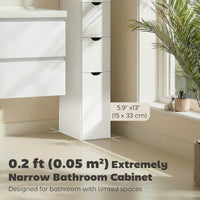 Tall Bathroom Storage Cabinet, Narrow Bathroom Cabinet with Drawers and Open Shelves for Small Spaces, White