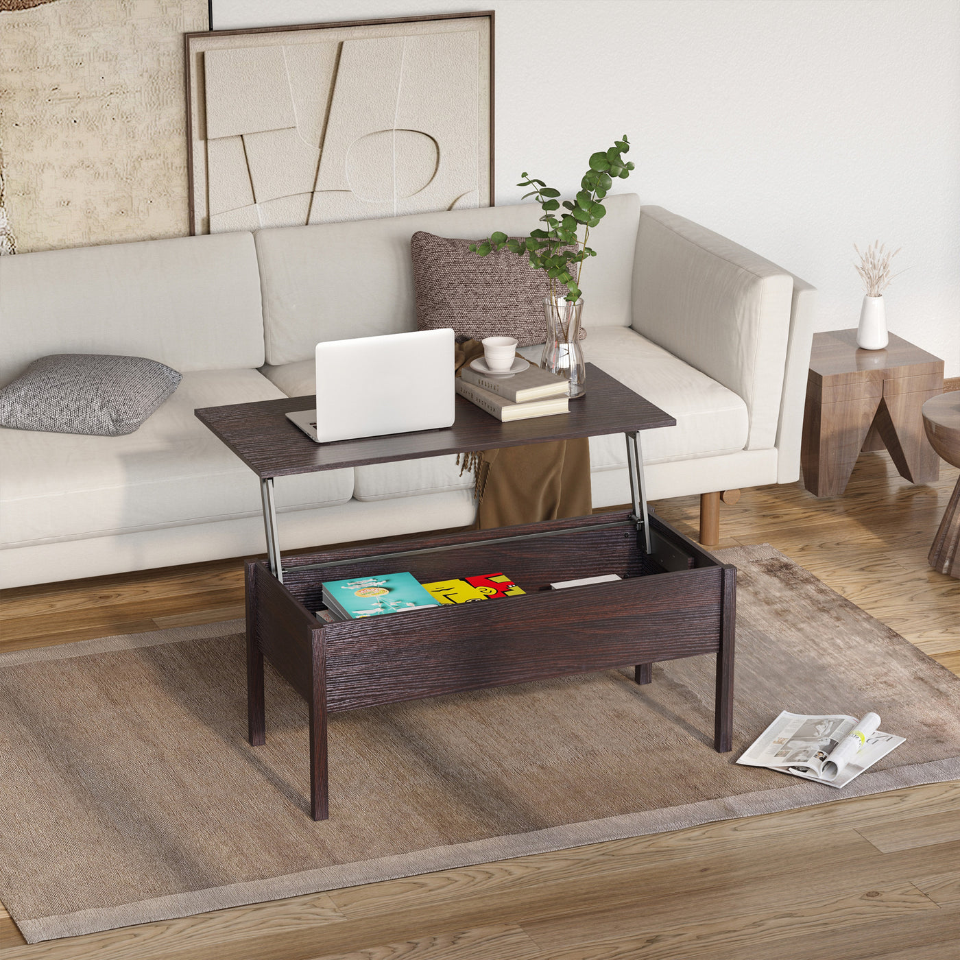 39" Modern Lift Top Coffee Table with Hidden Storage Compartment, Center Table for Living Room, Coffee