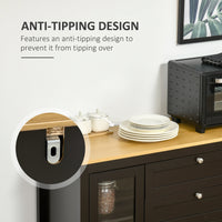 Buffet Cabinet Sideboard with 2 Drawers, 3 Storage Cabinets, Glass Doors and Adjustable Shelves, Dark Brown