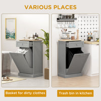 Kitchen Tilt Out Trash Bin Cabinet, Free Standing Recycling Cabinet, Trash Can Holder with Drawer, Grey