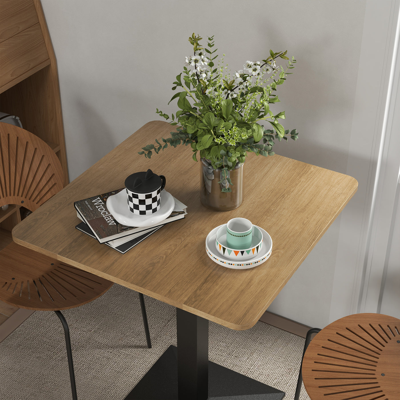 28" Square Dining Table, Modern Dining Room Table with Steel Base, Space Saving Small Kitchen Table, Dark Brown