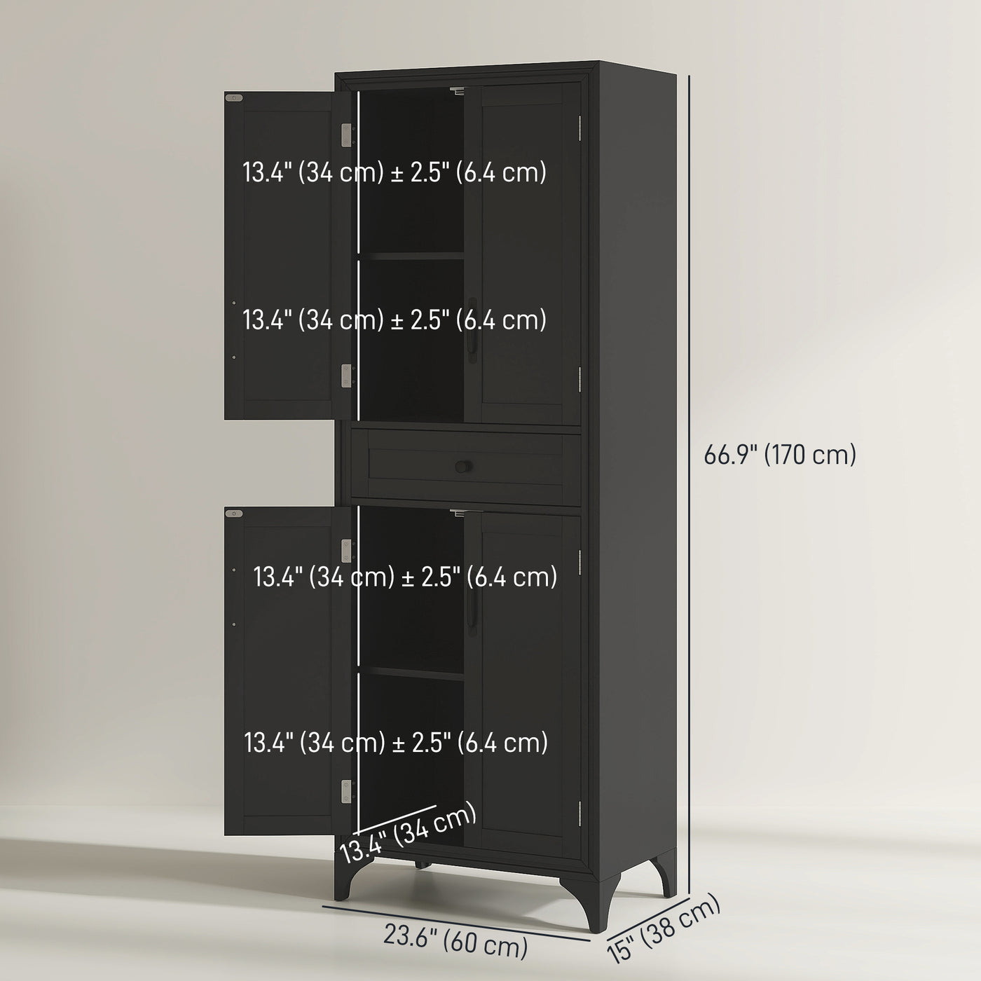 Freestanding Storage Cabinet, Kitchen Pantry Cabinet with 2 Shelves, 4 Doors for Dining Room, Black