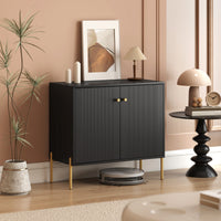 Sideboard, Modern Buffet Cabinet, Coffee Bar Cabinet with Fluted Doors and Adjustable Shelf, Black