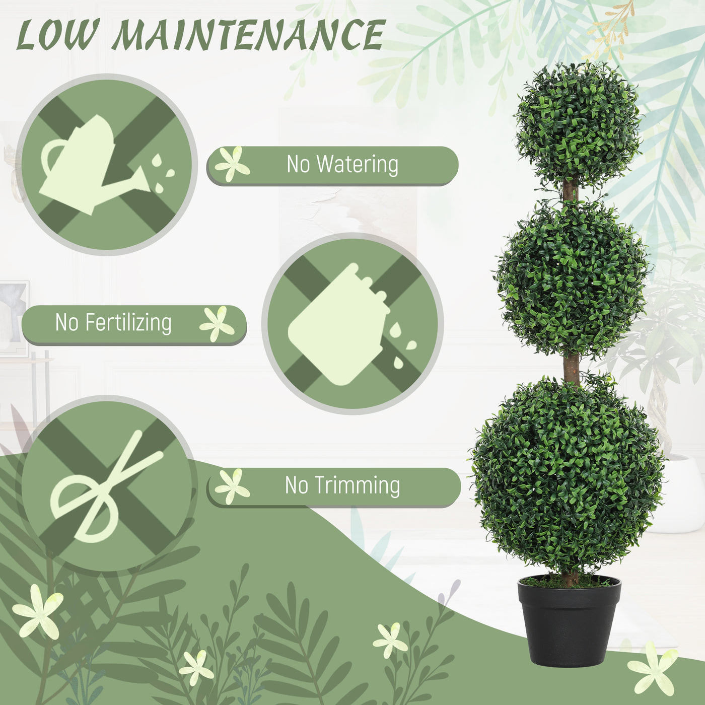2 Pack 40" Artificial Trees, Boxwood Topiary Ball Trees with Pot for Indoor, Outdoor, Home Office, Living Room, Green
