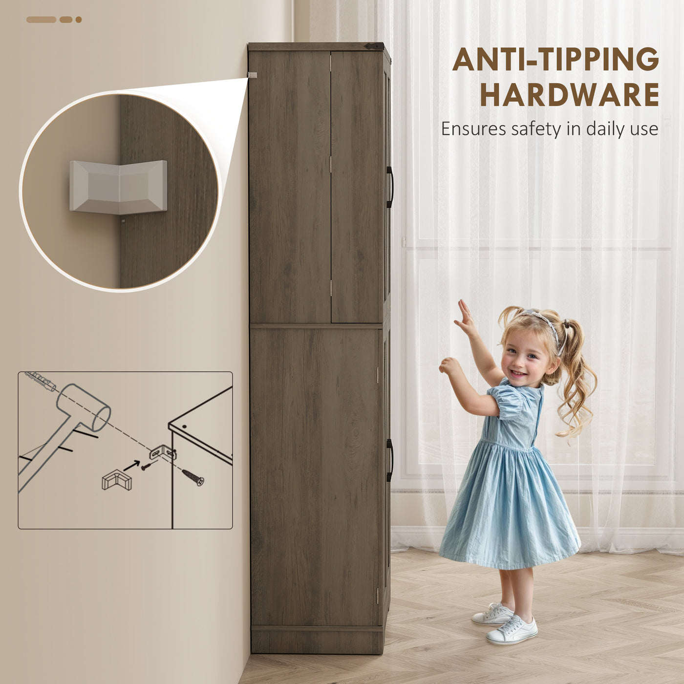 72" Kitchen Pantry Cabinet, Farmhouse Storage Cabinet with 4 Doors, Drawer, 8 Door Shelves and Adjustable Shelf, Grey