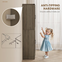 72" Kitchen Pantry Cabinet, Farmhouse Storage Cabinet with 4 Doors, Drawer, 8 Door Shelves and Adjustable Shelf, Grey