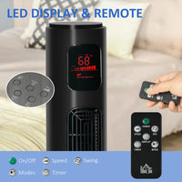 Freestanding Tower Fan Cooling for Home Bedroom with Oscillating, 3 Speed, 12h Timer, LED Sensor Panel, Remote Controller, Black