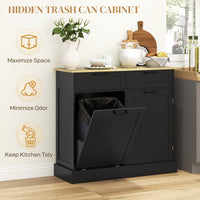 Hidden Garbage Bin Cabinet, Tilt Out Trash Cabinet w/ 2 Drawers, Freestanding Kitchen Island for Laundry, Black