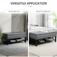44" PU Leather Tufted Ottoman Shoe Bench Storage Chest Hallway Grey