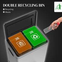 2x5.3 gal (2x20 L) Garbage Bin, Stainless Steel Garbage Can with Soft-Close Lid and Removable Inner Buckets, Silver