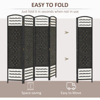 4 Panel Folding Room Divider, Portable Privacy Screen, Wave Fiber Room Partition for Home Office, Black