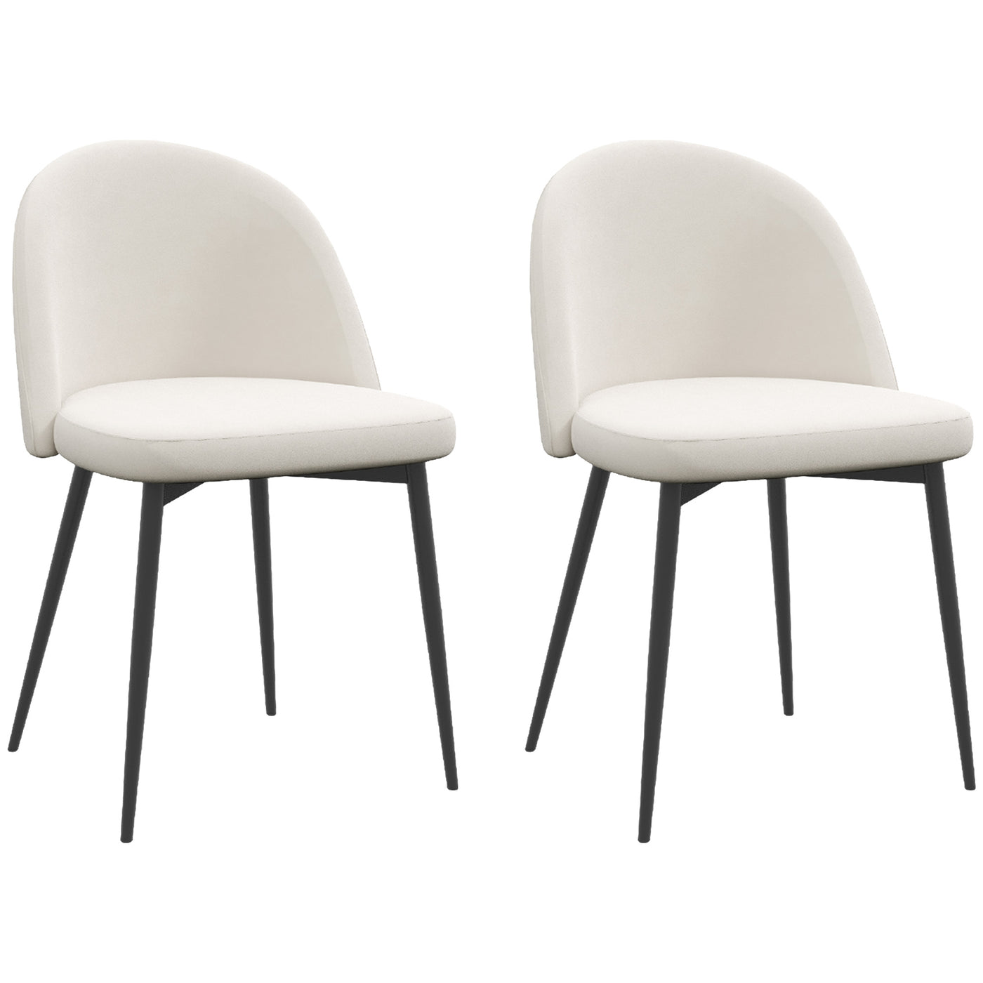 Set of 2 Mid-Back Dining Chair, Mid-Back Velvet-touch Upholstery Kitchen Chair for Living Room Dining Room, Cream White