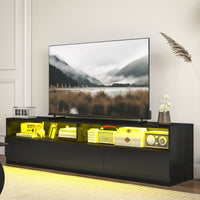 LED Lighted TV Stand for TVs up to 75", Modern TV Cabinet with Storage Drawers for Living Room, High Gloss Black