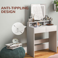 Makeup Vanity Desk with Mirror and LED Lights, for Bedroom, Modern Dressing Table with Drawers, Compartments, White