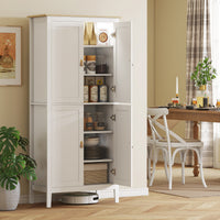 69.5" Tall Kitchen Pantry Storage Cabinet with Motion Sensor LED Light, Modern Kitchen Pantry Cabinet, White