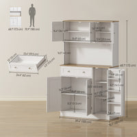 68" Pantry Cabinet with Charging Station, Kitchen Storage Cabinet with Microwave Stand, 4 Door Racks, White