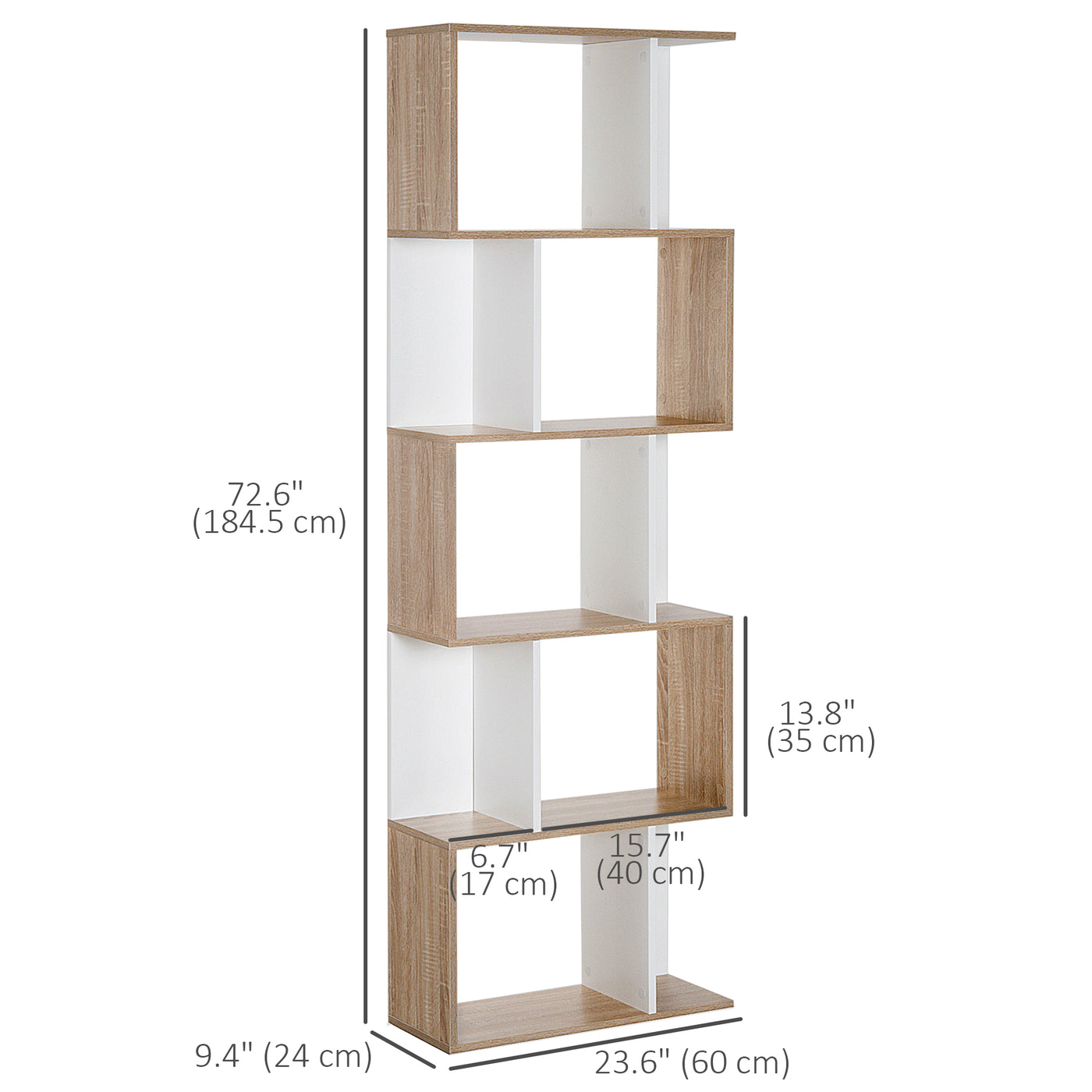 5-Tier Geometric Bookcase Display Shelf Storage Shelf Modern Room Divider Living Room Home Office Furniture, White