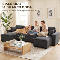 Modular U Shaped Couch, Sectional Sofa with Double Chaises and Spring Cushions, Dark Grey