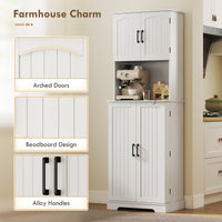71.5" Tall Pantry Cabinet, Farmhouse Kitchen Storage Cabinet with Adjustable Shelves, 8 Door Spice Racks, White