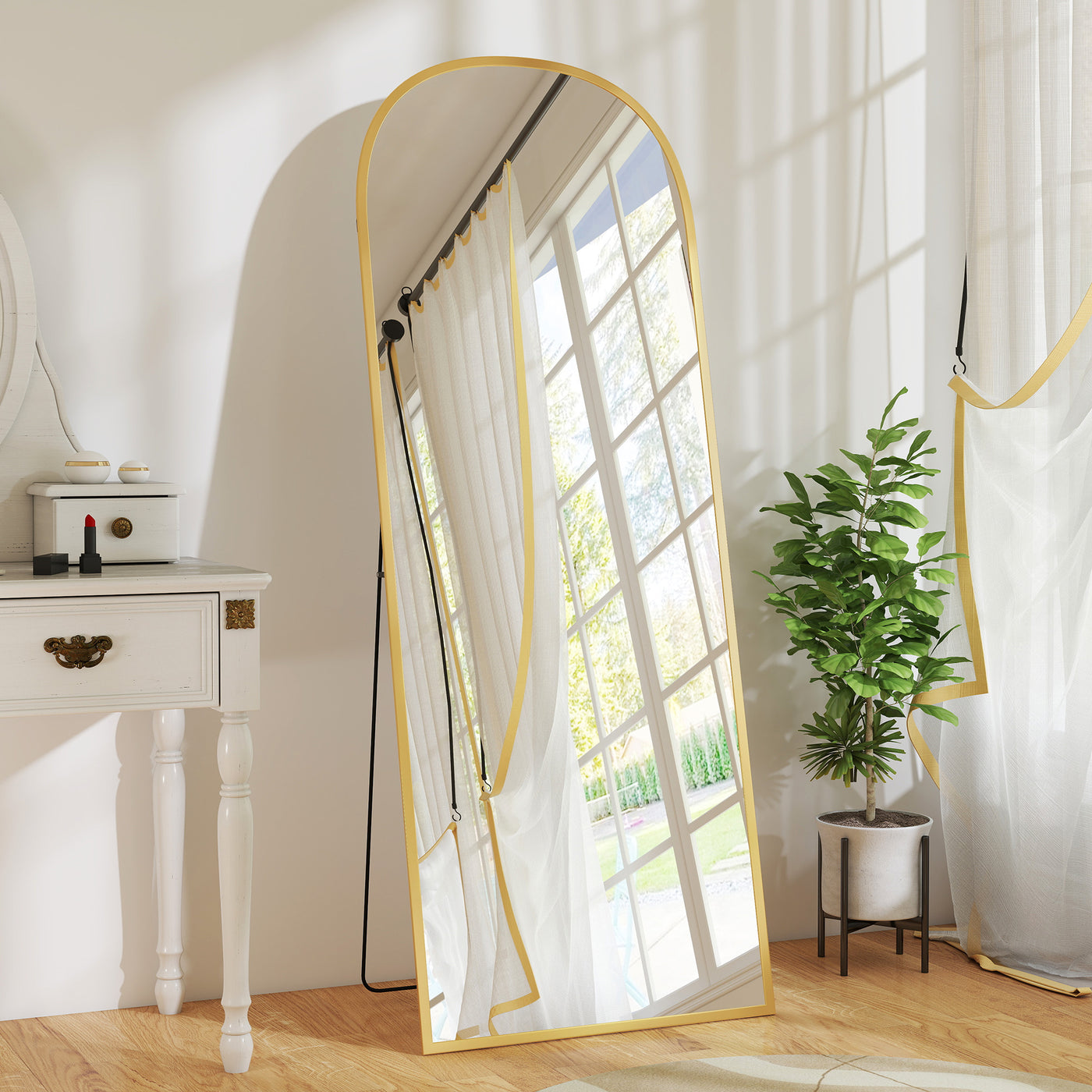 Arched Standing Mirror, 64" x 24" Full Length Mirror, Free Standing or Wall Mounted for Living Room, Bedroom, Gold
