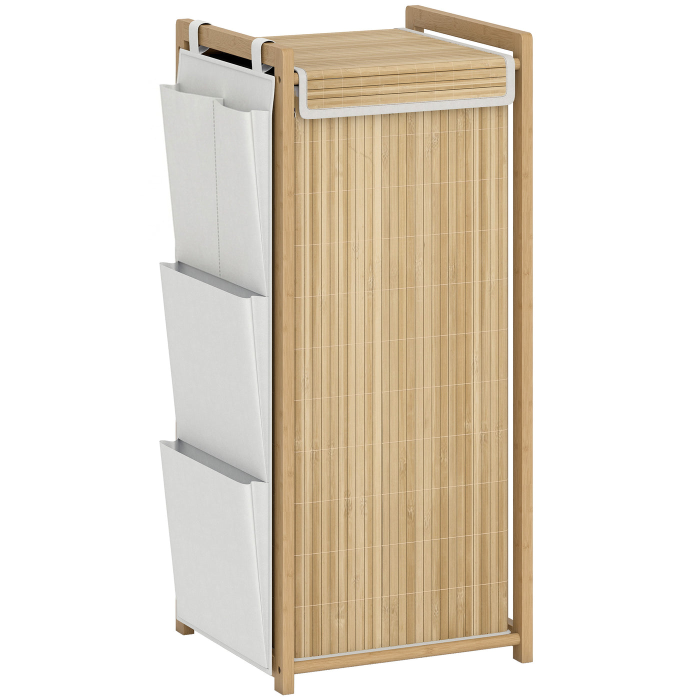 Bamboo Laundry Hamper with Removable Drawstring Bag and Side Storage Pockets, 20 Gal, Natural