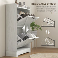 Slim Shoe Storage Cabinet, Farmhouse Shoe Cabinet with 2 Flip Drawers, Adjustable Shelves for 8 Pairs, Distressed White