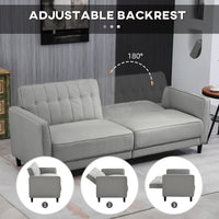 Convertible Bed with Couch, Button Tufted Fabric Sofa Bed with Adjustable Back for Living Room, Grey
