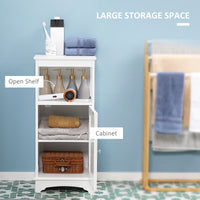 Modern Bathroom Floor Cabinet with Open Shelf, Freestanding Storage Organizer Unit with Single Door for Home Office, Living Room, White