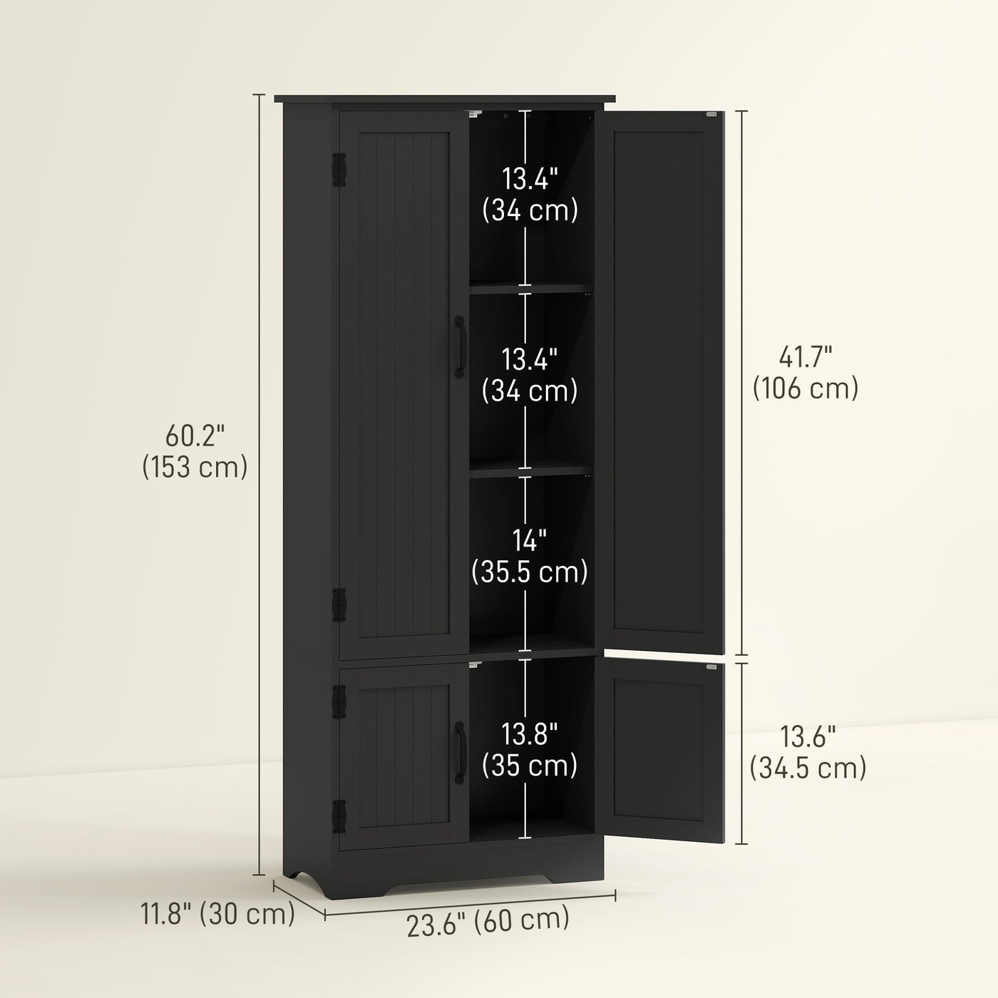 60" 4-Door Storage Cabinet Multi-Storey Large Space Pantry with Adjustable Shelves Black
