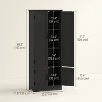 60" 4-Door Storage Cabinet Multi-Storey Large Space Pantry with Adjustable Shelves Black