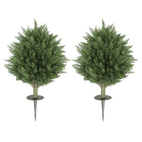 24" Artificial Cypress Trees with Ground Stake, Set of 2 Artificial Plants for Indoor & Outdoor, UV Resistant, Green