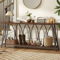 71" Console Table, Industrial 2-Tier Narrow Entryway Table with Metal Frame for Living Room, Hallway, Rustic Brown