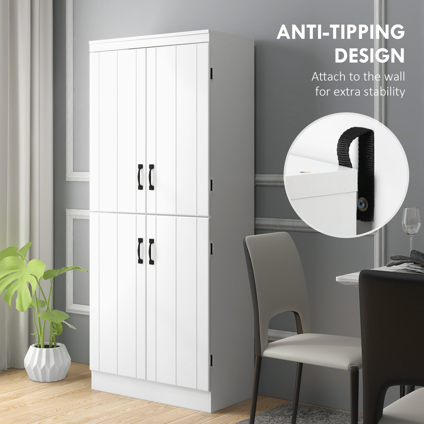 70" 4-Door Storage Cabinet, Freestanding Pantry Cabinet with Adjustable Shelves for Living Room, White