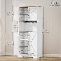 Farmhouse Kitchen Pantry, 68" Freestanding Hutch Storage Cabinet with Microwave Oven Countertop, White