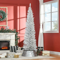 7' Pencil Christmas Tree, Slim Artificial Xmas Tree with Realistic Branches, Sturdy Metal Stand, White