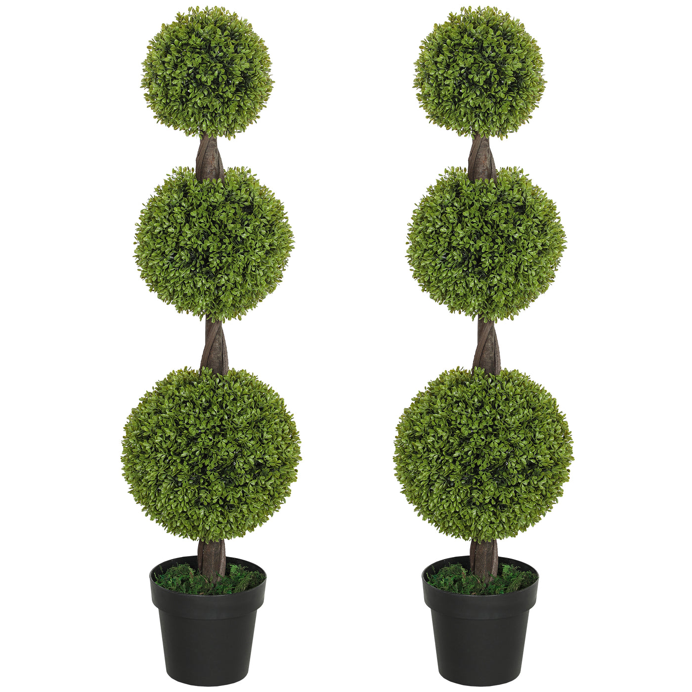 Set of 2 Artificial Ball Boxwood Topiary Trees, Fake Plants in Pots for Indoor Outdoor Decor, Green