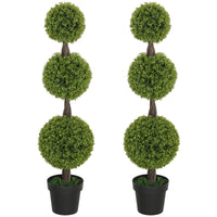 Set of 2 Artificial Ball Boxwood Topiary Trees, Fake Plants in Pots for Indoor Outdoor Decor, Green