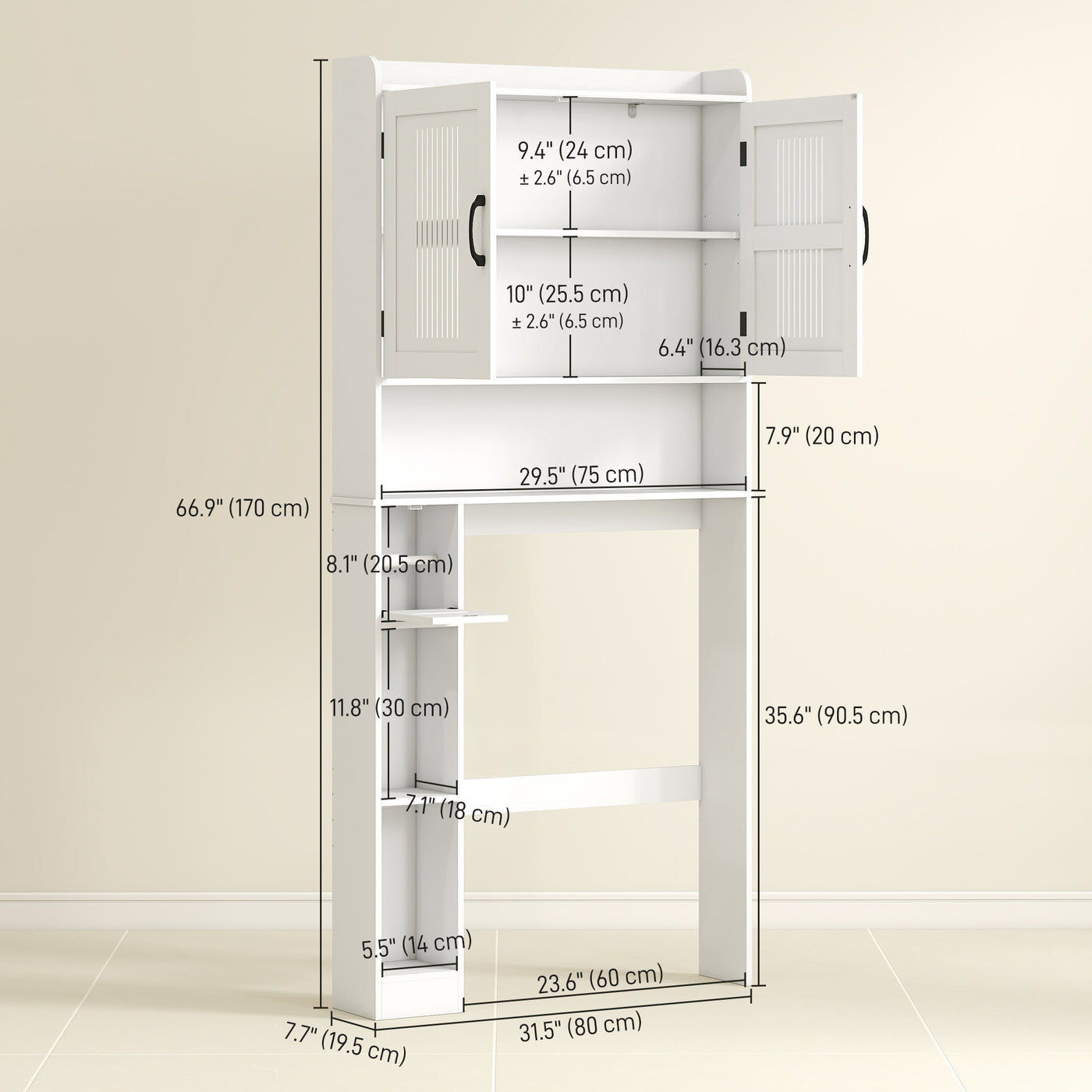 Over the Toilet Storage Cabinet, Bathroom Organizer with Adjustable Shelf, Toilet Paper Holder for Bathroom, Laundry
