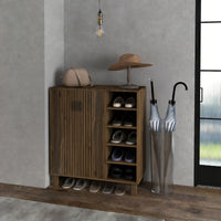 Shoe Storage with Double Doors and Open Shelves 17 Pair Shoe Storage Organizer for Entryway Hallway Walnut
