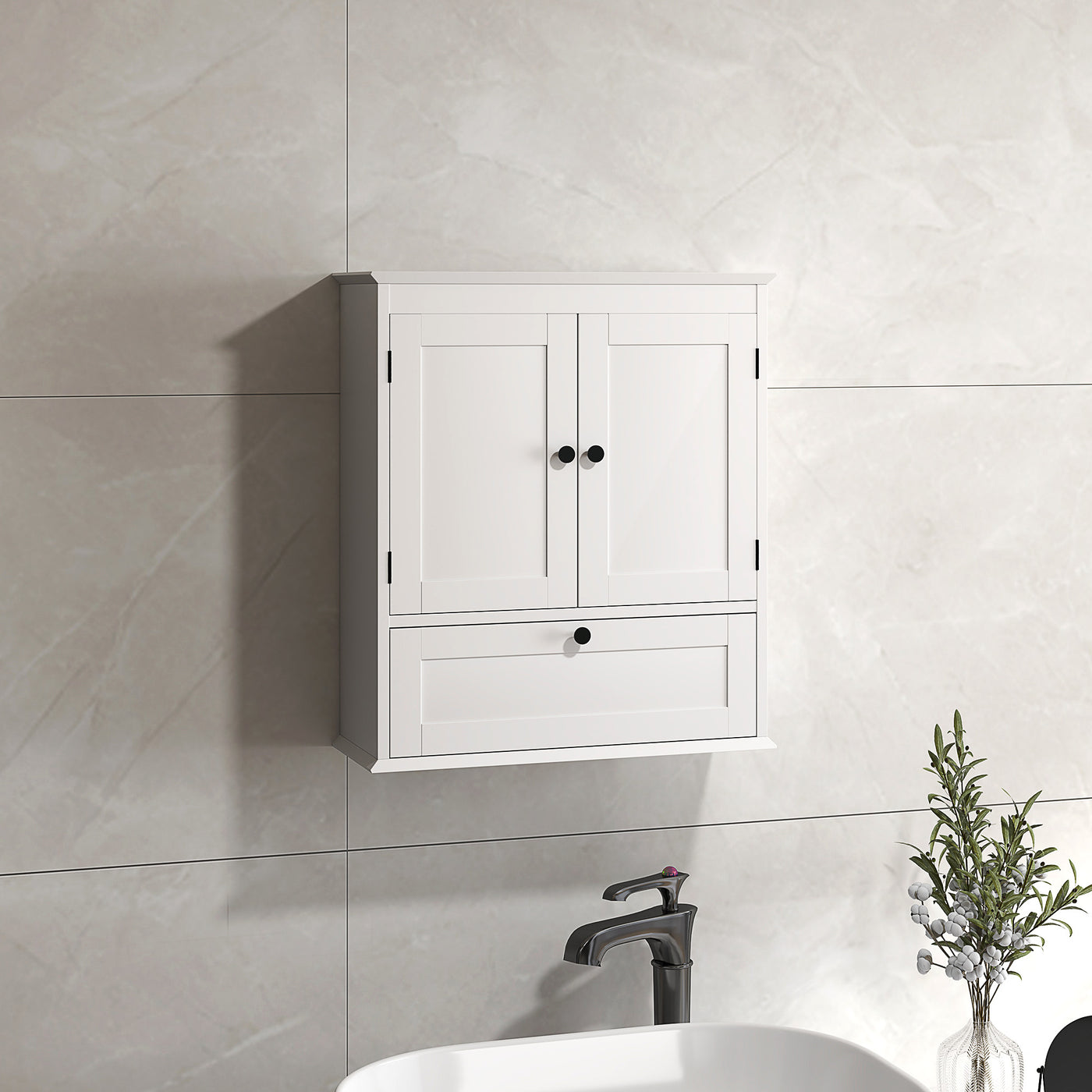 Medicine Cabinet with Adjustable Shelf, Bathroom Wall Cabinet Bathroom Cabinet with Recessed Panels, White