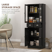 61" Kitchen Pantry Cabinet, Freestanding Farmhouse Buffet Storage Cabinet with Soft Close Glass Doors and Adjustable Shelves, Black